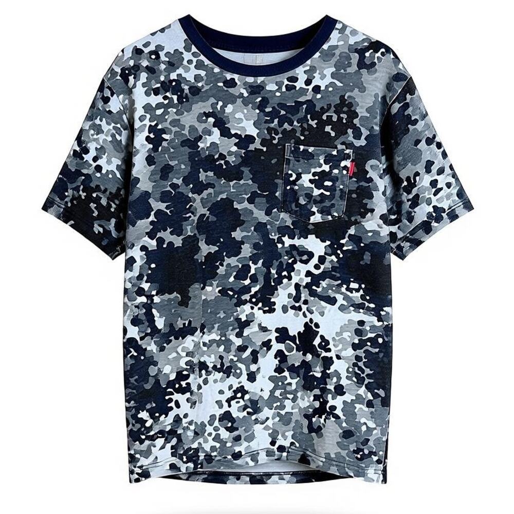 Supreme SS 2019 Blue Digi Camo Logo Tag Men's Large Ringer Pocket T-Shirt Casual